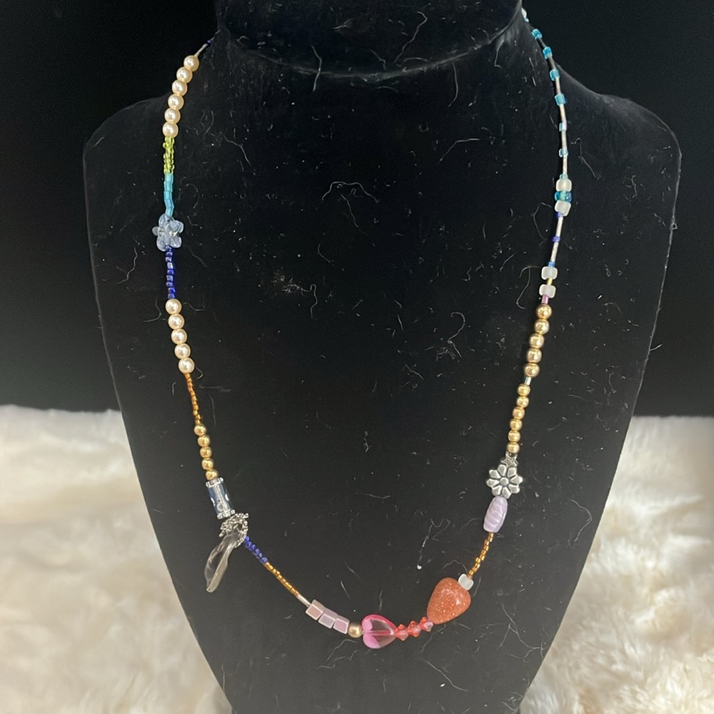 Multicolor Beaded Necklace with Heart Charm
